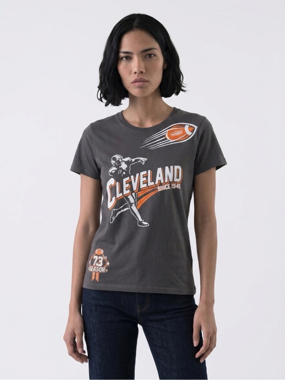 Women’s Football Helmet Fitted Shirt - Cleveland